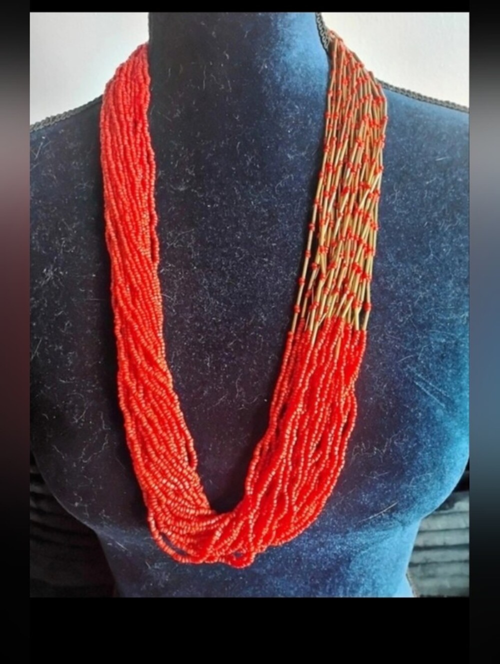 Handmade Multi-Strand Seed Coral Orange And Brown Gold Beaded Necklace